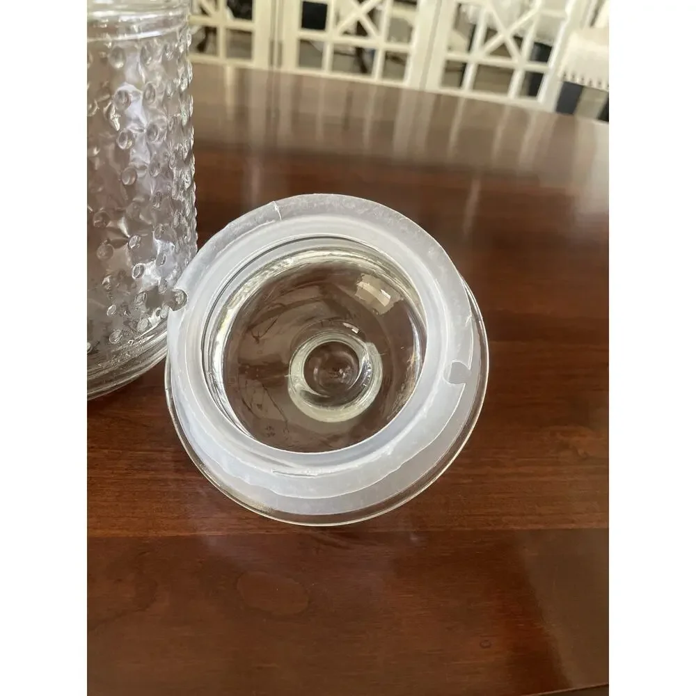 Vintage Unique Hobnob Glass Lidded Jar with Seal and Glass Handle 6x4 Apothecary